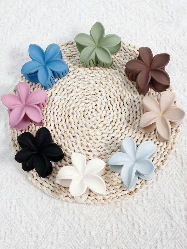 8pcs/Set Matte Finish Non-Slip Hair Claw Clips, With Purple Golden Flower/ Hawaiian Flower, Suita... | SHEIN