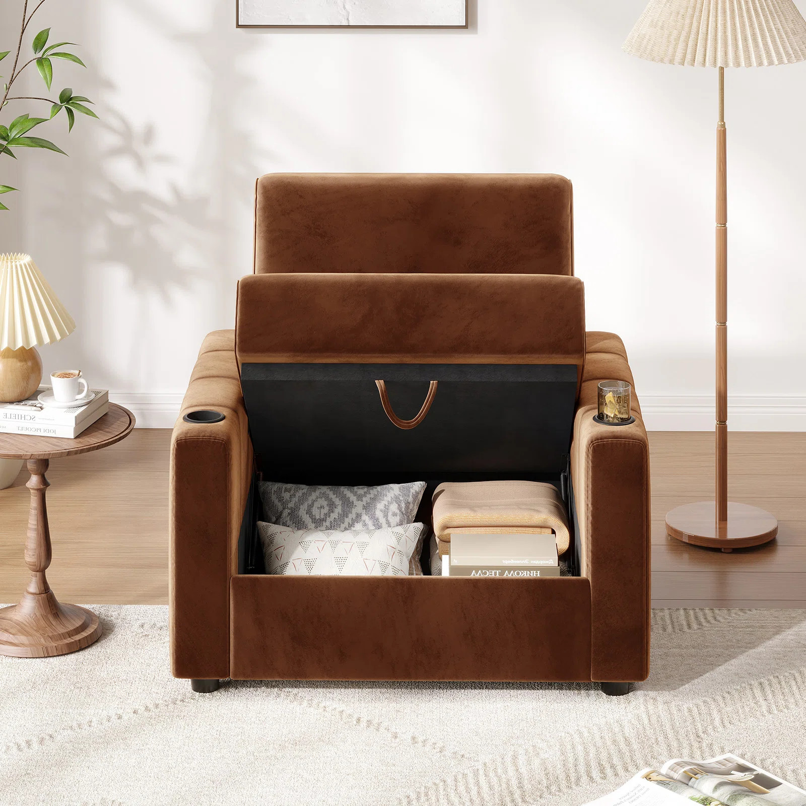 39" Wide Upholstered Accent Chair With Storage, Comfy Velvet Single Chair With USB Charging Ports... | Wayfair North America