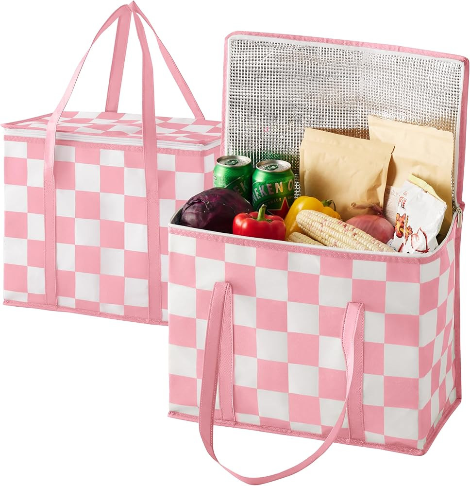 Ohocut Checkered Insulated Grocery Bags 2 Pack, Checkerboard Cooler Shopping Bags for Groceries, ... | Amazon (US)