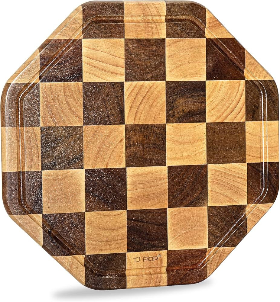 TJ POP End Grain Wood Cutting Board With Juice Groove, Octagon Serving Board For Kitchen, Flippab... | Amazon (US)