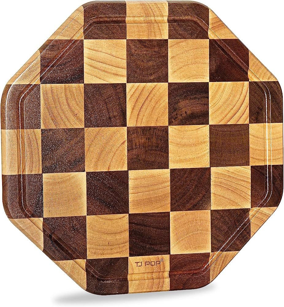 TJ POP End Grain Wood Cutting Board With Juice Groove, Octagon Serving Board For Kitchen, Flippab... | Amazon (US)