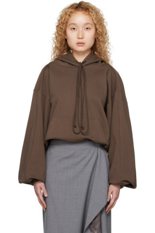 SRVC - Brown Shoulder Pleat Hoodie | SSENSE