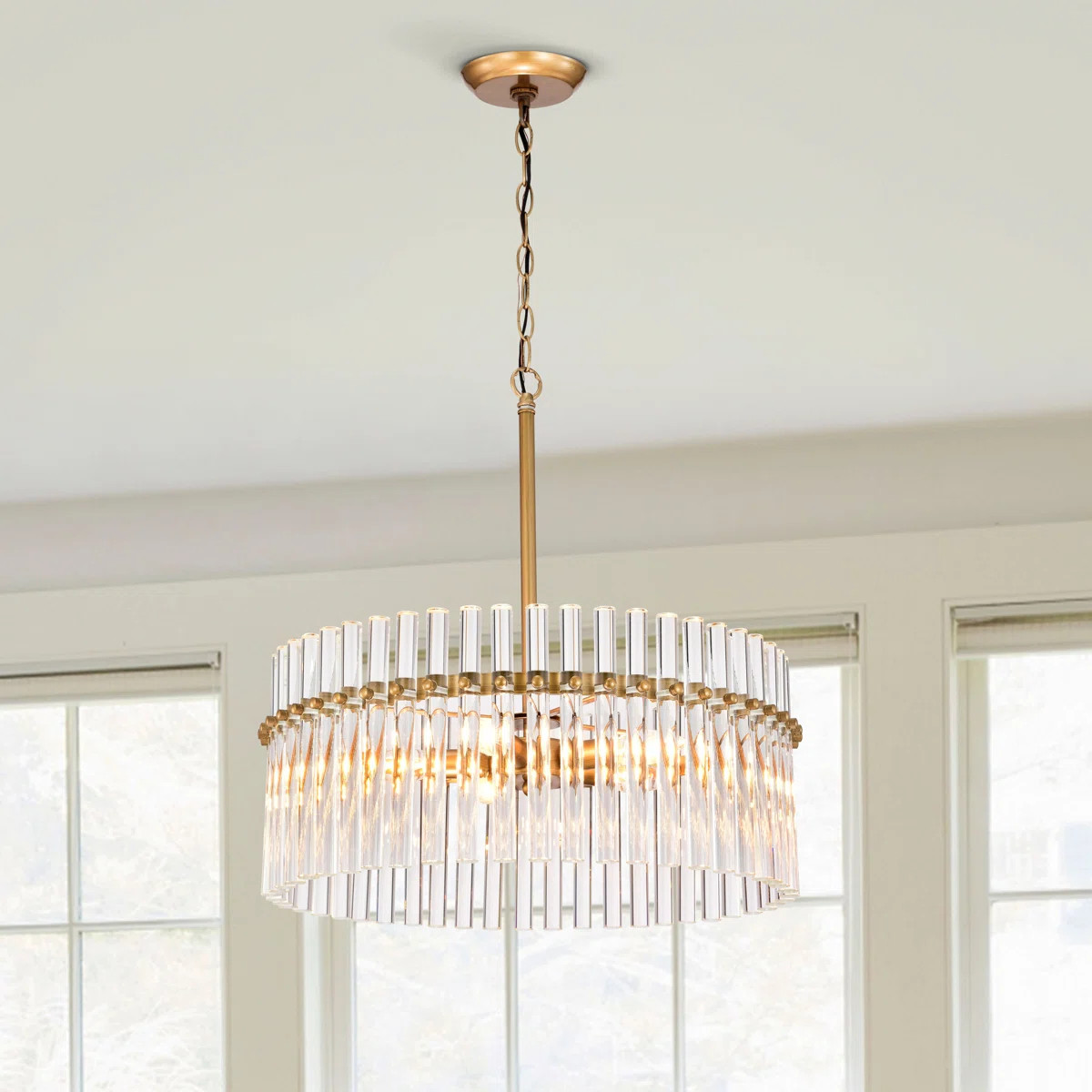 Willa Arlo™ Interiors Kaan 5 - Light 20.2" Brushed Brass Candle Style Crystal Drum Chandelier &... | Wayfair North America