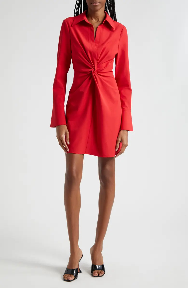 McKenna Front Twist Long Sleeve Mini Shirtdress | Nordstrom