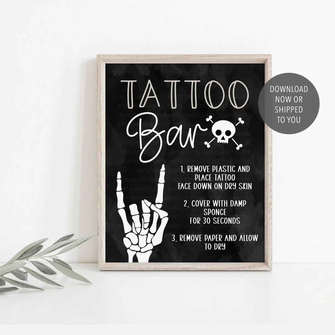 Bad TWO the Bone Tattoo Bar Sign, Skull Bones Tattoo Bar Sign, Rock on Birthday Party Sign, Bad 2... | Etsy (US)