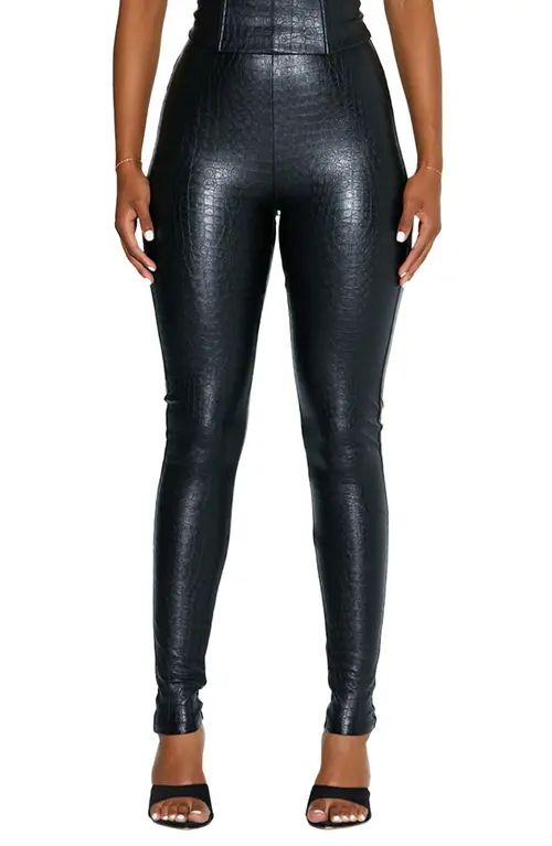 Naked Wardrobe Oh So Tight Crocodile Faux Leather Leggings in Black at Nordstrom, Size Large | Nordstrom