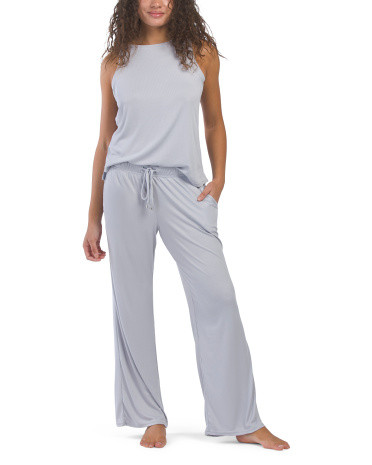 2pc Ribbed High Neck Tank And Pants Lounge Set | TJ Maxx