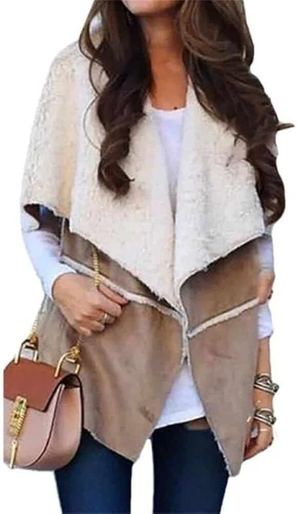 Women's Suede Sherpa Vest Outwear Womens Suede Fleece Lined Vest Coat, Suede Fuzzy Vest Jacket, S... | Amazon (US)