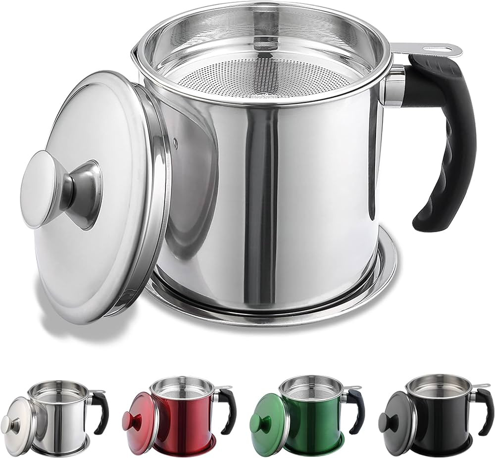 Kyraton Bacon Grease Container With Strainer, 48 oz Stainless Steel Oil Container, Pot Fat Storag... | Amazon (CA)