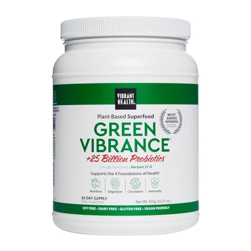 Vibrant Health, Green Vibrance, Includes 65 Plant-Based Superfoods, 25 Billion Probiotics, Fiber, Adaptogens & Enzymes, 83 Servings | Amazon (US)