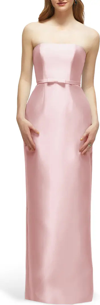 Strapless Bow Belt Satin Twill Column Gown | Nordstrom