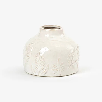 Embossed Floral Ceramic Vase, 5 in., Ivory, | Kirkland's Home | Kirklands