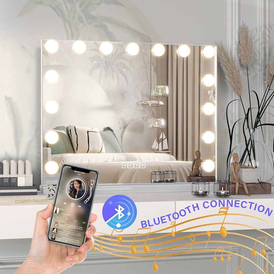 CASSILANDO Hollywood Vanity Mirror with Lights, Vanity Makeup Mirror with 15 LED Bulbs, 3 Color L... | Amazon (US)