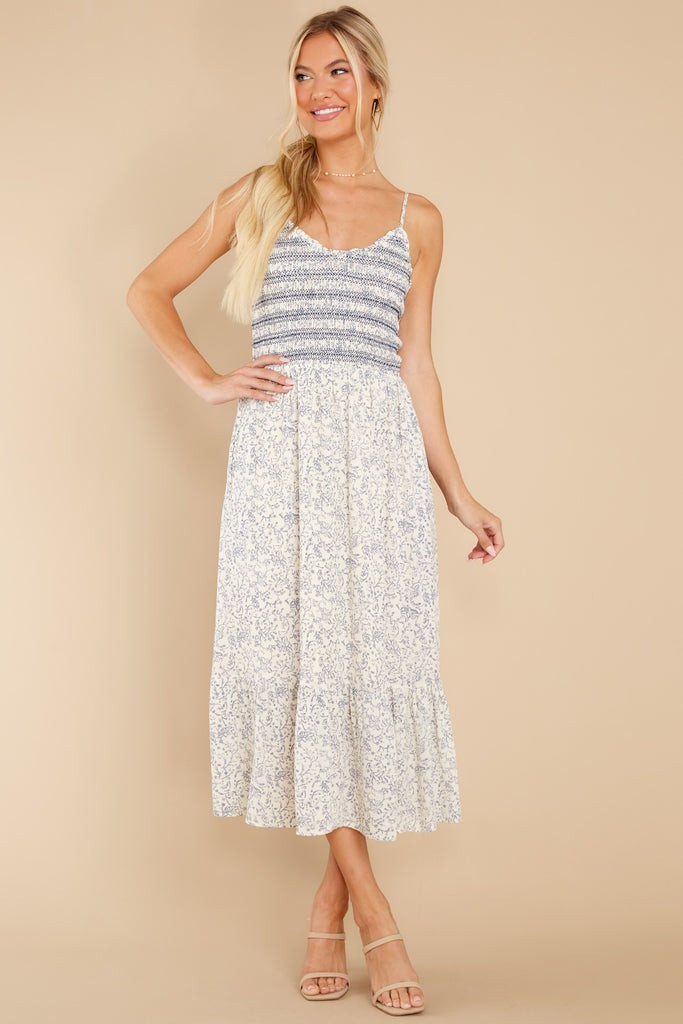 Fall In Line Ivory Floral Print Midi Dress | Red Dress 