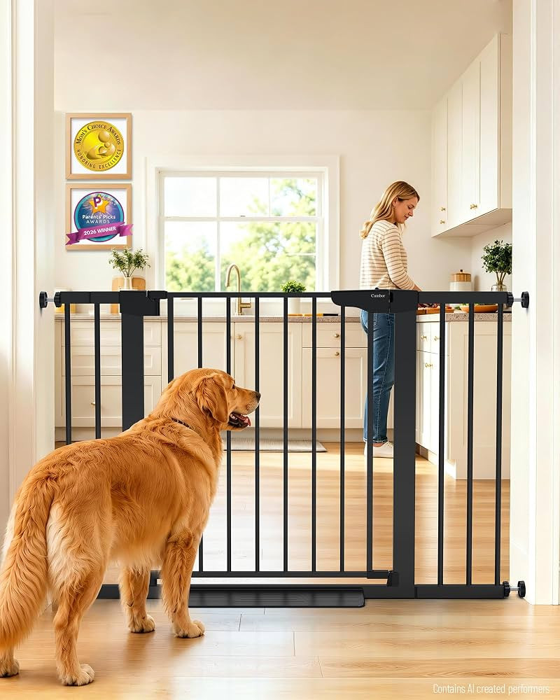 Cumbor 30-46" Baby Gate for Stairs, Auto Close Dog Gate for the House Black | Amazon (US)