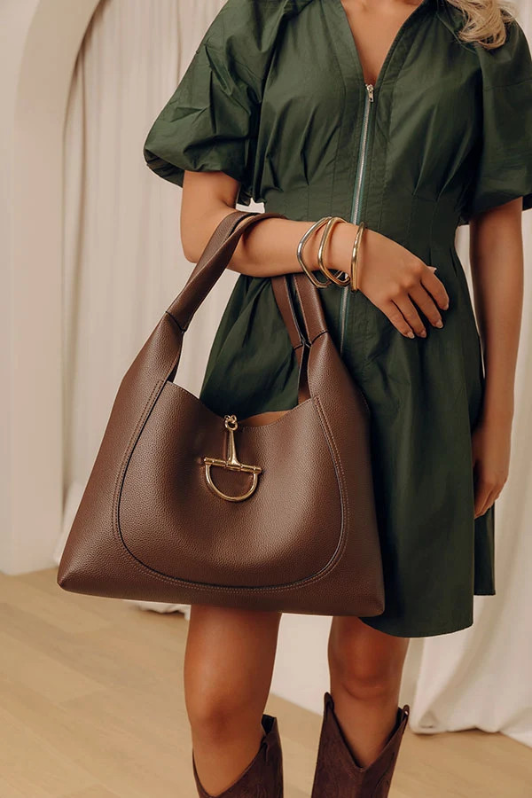 Penthouse Views Faux Leather Large Tote in Chestnut | Impressions Online Boutique