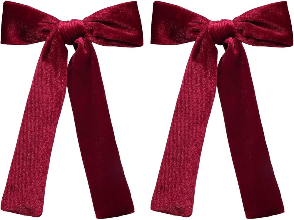 Dark Red Velvet Ribbon Hair Bows 2pcs 5in Soft Velvet Long Tail Ponytail Bow Alligator Clips for ... | Amazon (US)