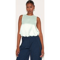 Sage Green Satin Bubble Hem Top | PrettyLittleThing US