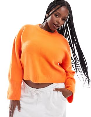 ASOS DESIGN Curve crew neck boxy sweater with wide cuffs in orange | ASOS (Global)