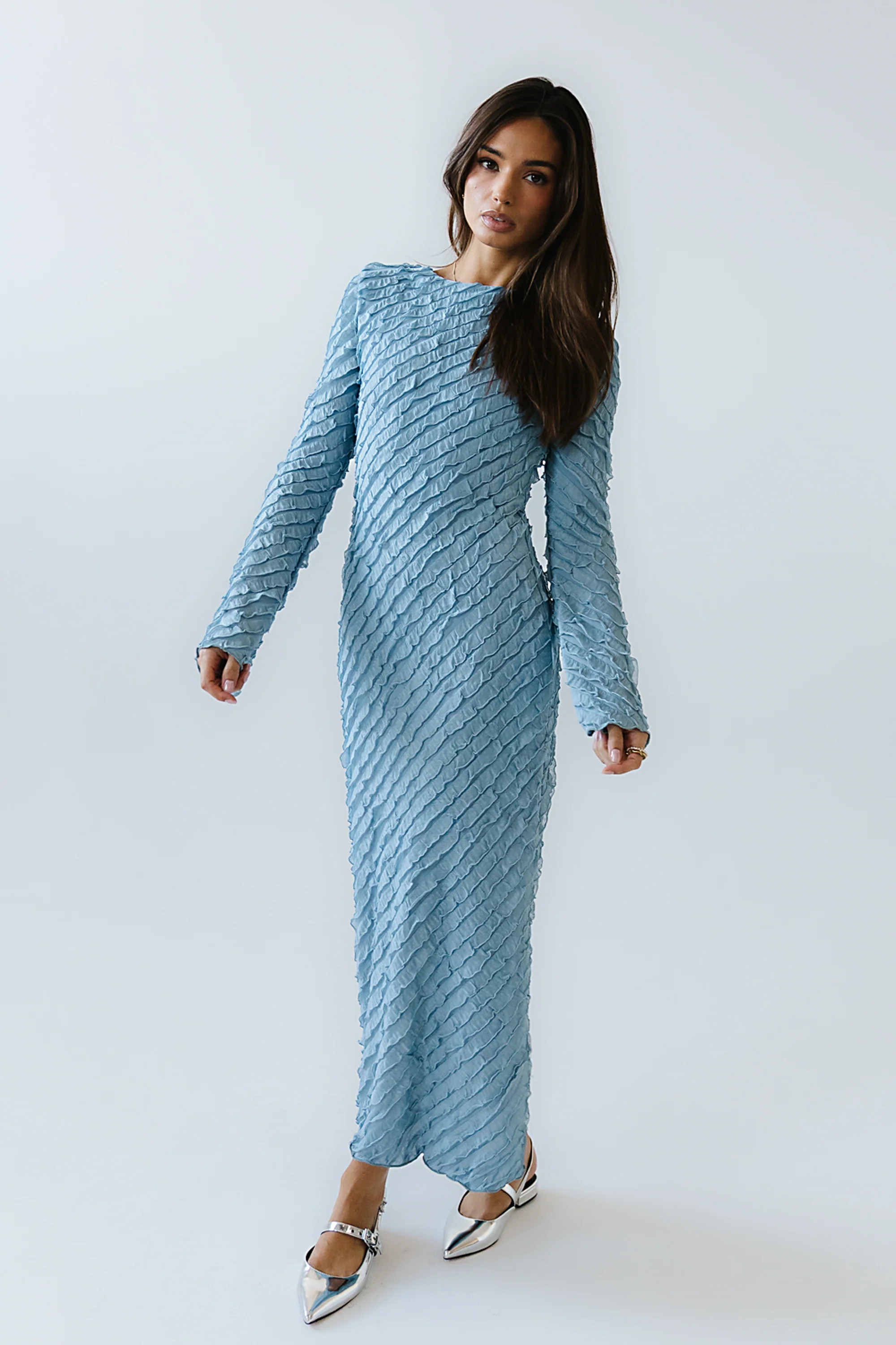 Bell Ruffle Maxi Dress in Blue | Böhme US