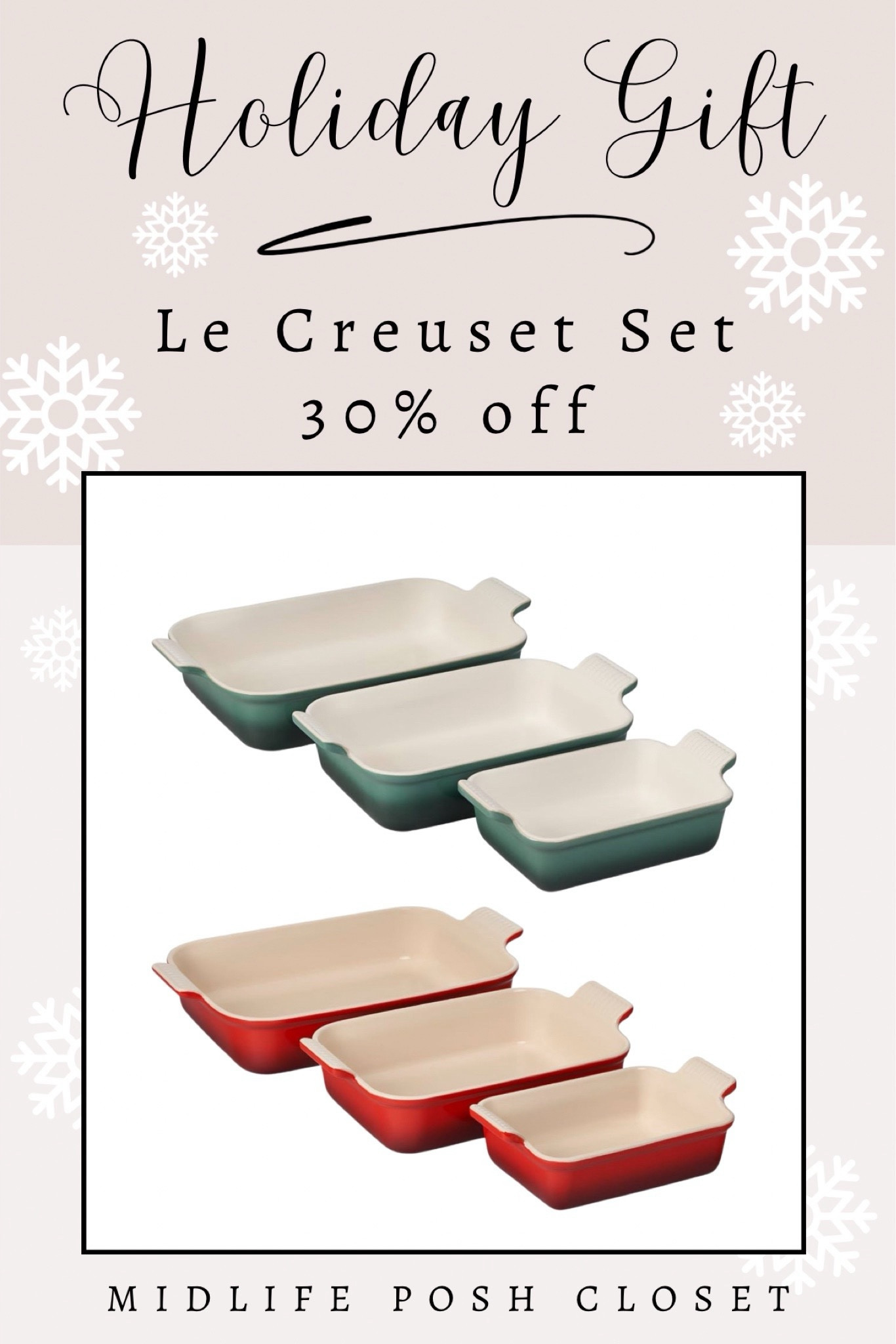 Amazon Holiday Gift! Le Creuset three piece baking set is 20% off and makes a fabulous holiday gift.

#LTKHome #LTKSaleAlert