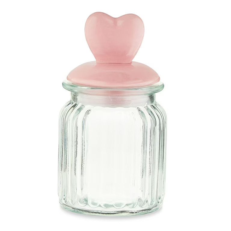 Valentine’s Day Pink Heart Glass Jar Decoration, 5.5 in, by Way To Celebrate | Walmart (US)