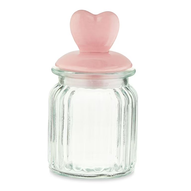 Valentine’s Day Pink Heart Glass Jar Decoration, 5.5 in, by Way To Celebrate - Walmart.com | Walmart (US)