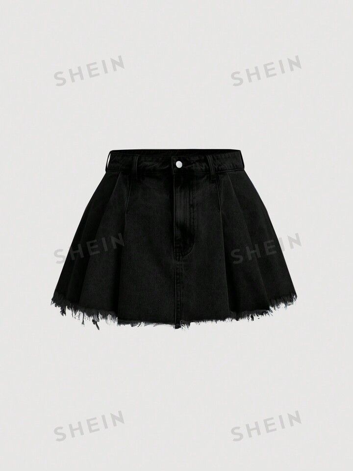 SHEIN MOD Plus Size Women'S Frayed Short Denim Skirt | SHEIN
