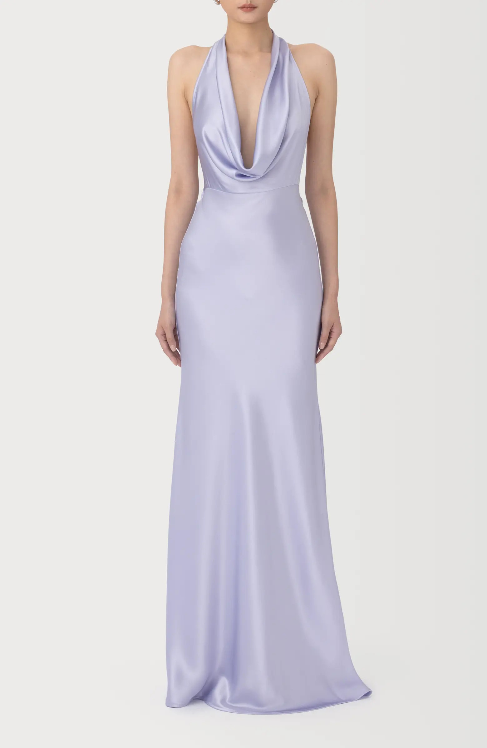 Pearl Cowl Halter Neck Satin Gown | Nordstrom