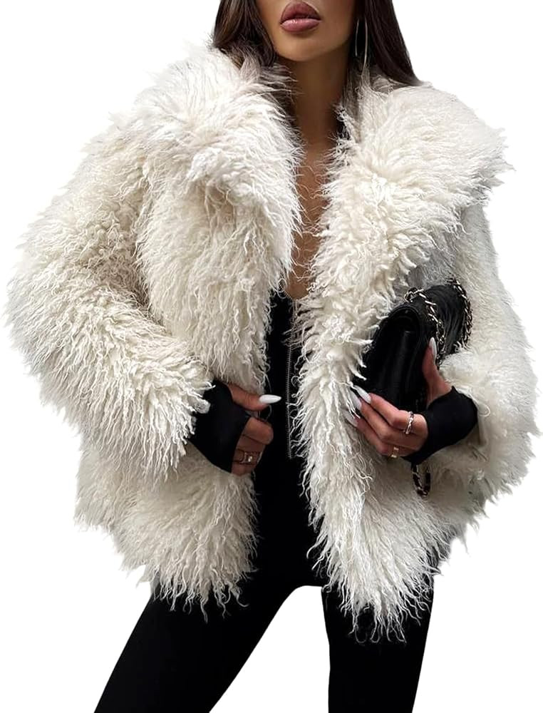 Yimoon Womens Faux Fur Coat Winter Fluffy Faux Fur Jacket Long Sleeve Lapel Collar Furry Shaggy P... | Amazon (US)