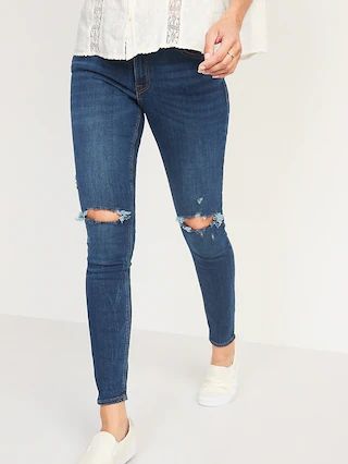 Mid-Rise Rockstar Super-Skinny Distressed Jeans for Women | Old Navy (US)