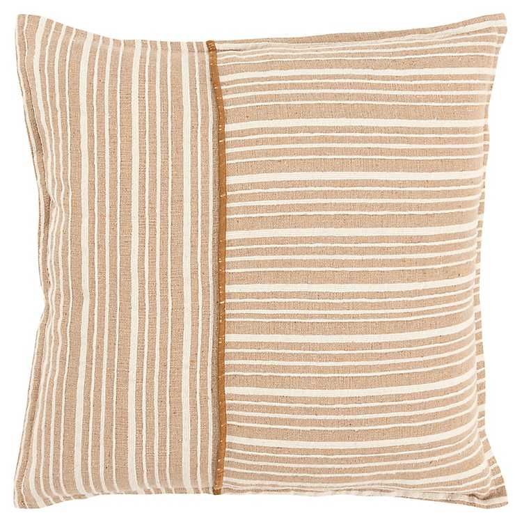 Tan and Ivory Directional Stripes Pillow | Kirkland's Home