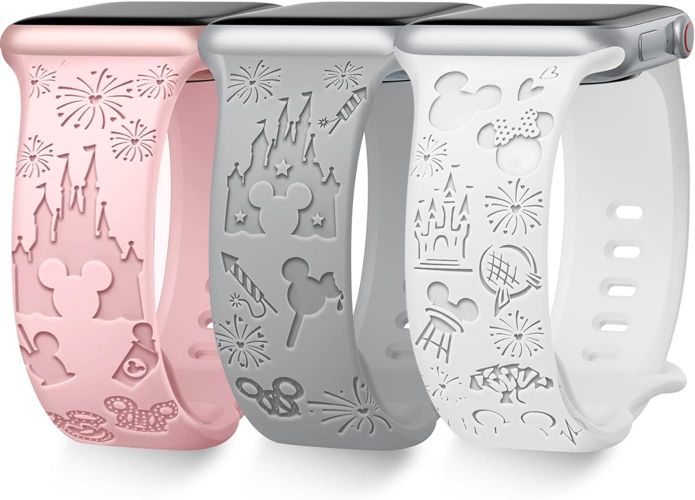 3 Pack Cartoon Engraved Band Compatible with Apple Watch Bands 40mm 44mm 41mm 38mm 45mm 42mm 49mm... | Amazon (US)