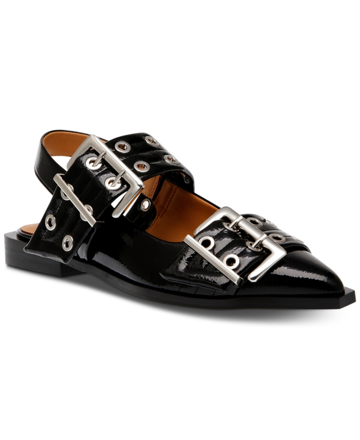 Steve Madden Women's Graya Buckled Pointed-Toe Flats - Black Patent | Macy's