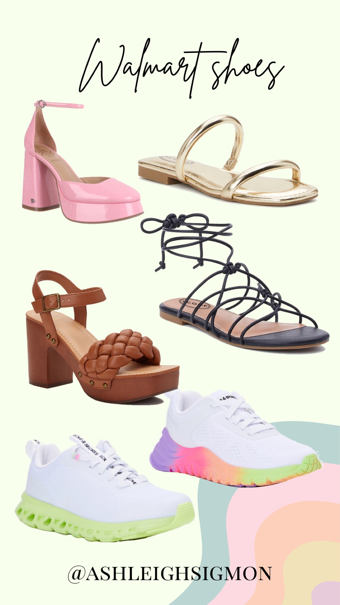 Walmart shoes
Spring summer 
Affordable trendy
Sandals tennis shoes heels strappy platform gold pink braided sandals

#LTKunder50 #LTKshoecrush #LTKstyletip