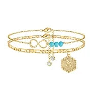 IEFSHINY Initial Bracelet for Women 14K Gold Plated Turquoise Bracelets for Teen Girls Ankle Foot... | Walmart (US)