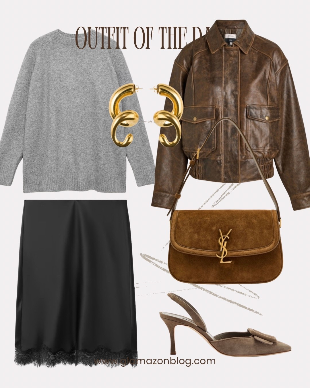 Leather jacket, slip skirt, ysl bag, grey jumper, manolo Blahnik heels, suede shoes

#LTKfestive #LTKwinter #LTKdatenight