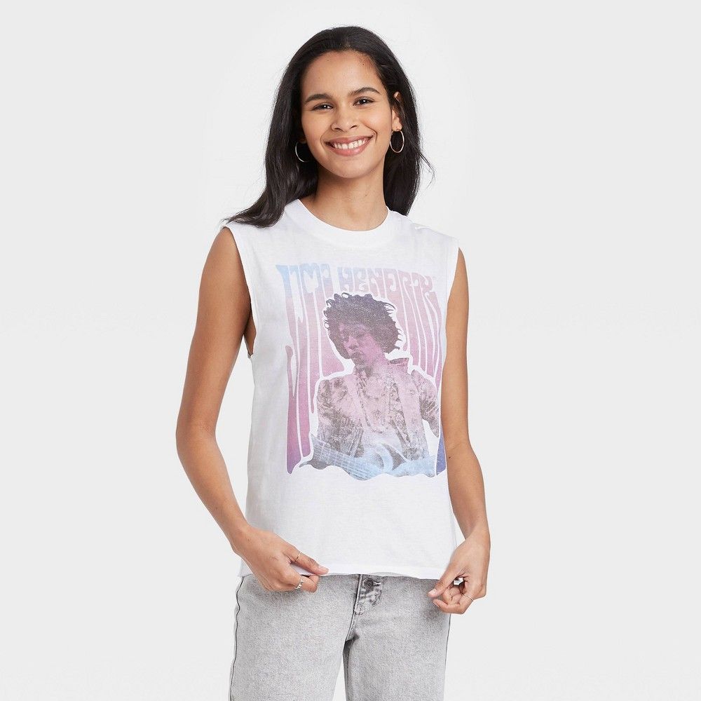 Women's Jimmy Hendrix Muscle Graphic Tank Top - White XXL | Target