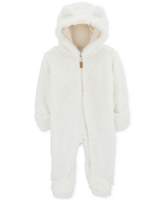 Carter's Baby Hooded Faux-Sherpa Footed Pram Coverall - Macy's | Macy's