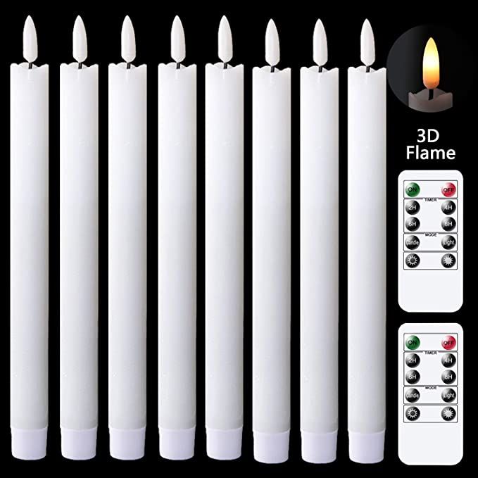 GenSwin Flameless Flickering Taper Candles with 2 Remote Controls and Timer, Real Wax 3D Wick Lig... | Amazon (US)