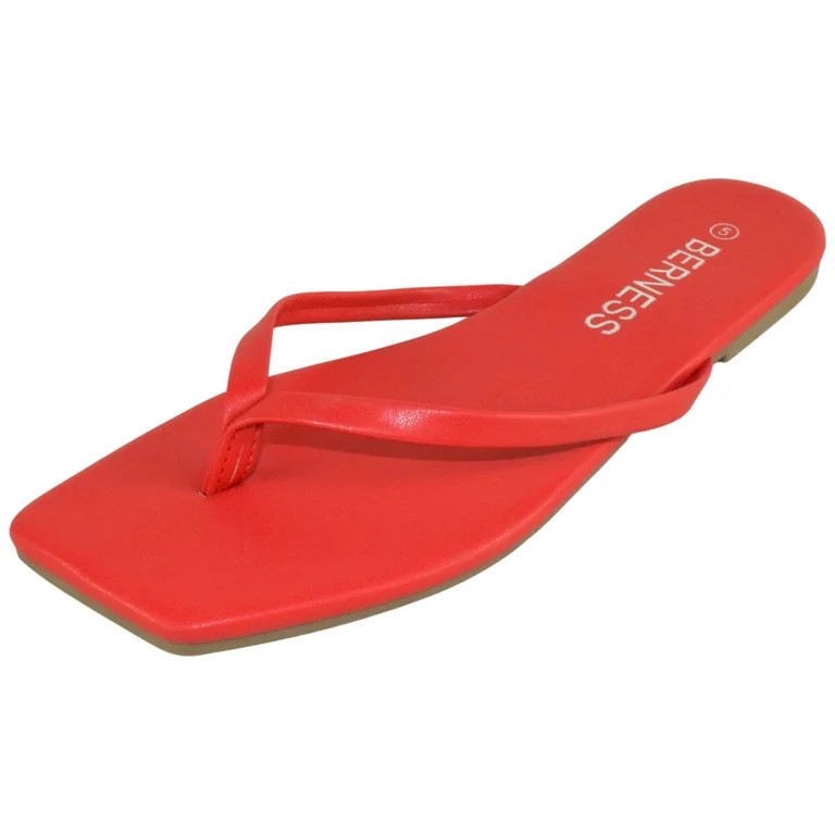 Berness Women\u2019s Flip Flop Sandals \u2013 Square Toe Thong Slides, Lightweight Cushioned Flat... | Walmart (US)