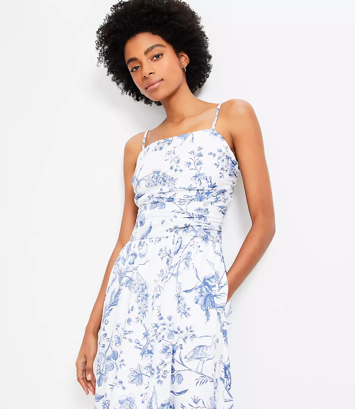 Bird Toile Strappy Midi Pocket Dress | LOFT