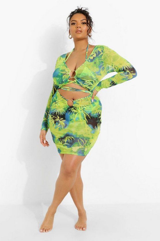 Plus Tropicana O-ring Mesh Beach Dress | Boohoo.com (US & CA)