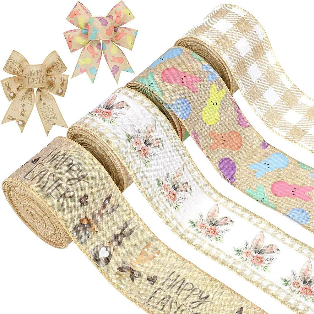Peony Man Farmhouse Easter Bunny Burlap Jute Ribbons 2.5" Plaid Rustic Wired Edge 24 Yards for Ea... | Amazon (CA)