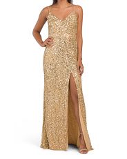 V-Neck Sequin Gown With Slit | TJ Maxx