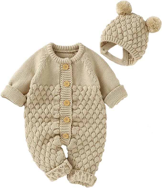 Newborn Baby Knitted Romper Cute Jumpsuit + Hat Sweater Outfit Set for Unisex | Amazon (US)