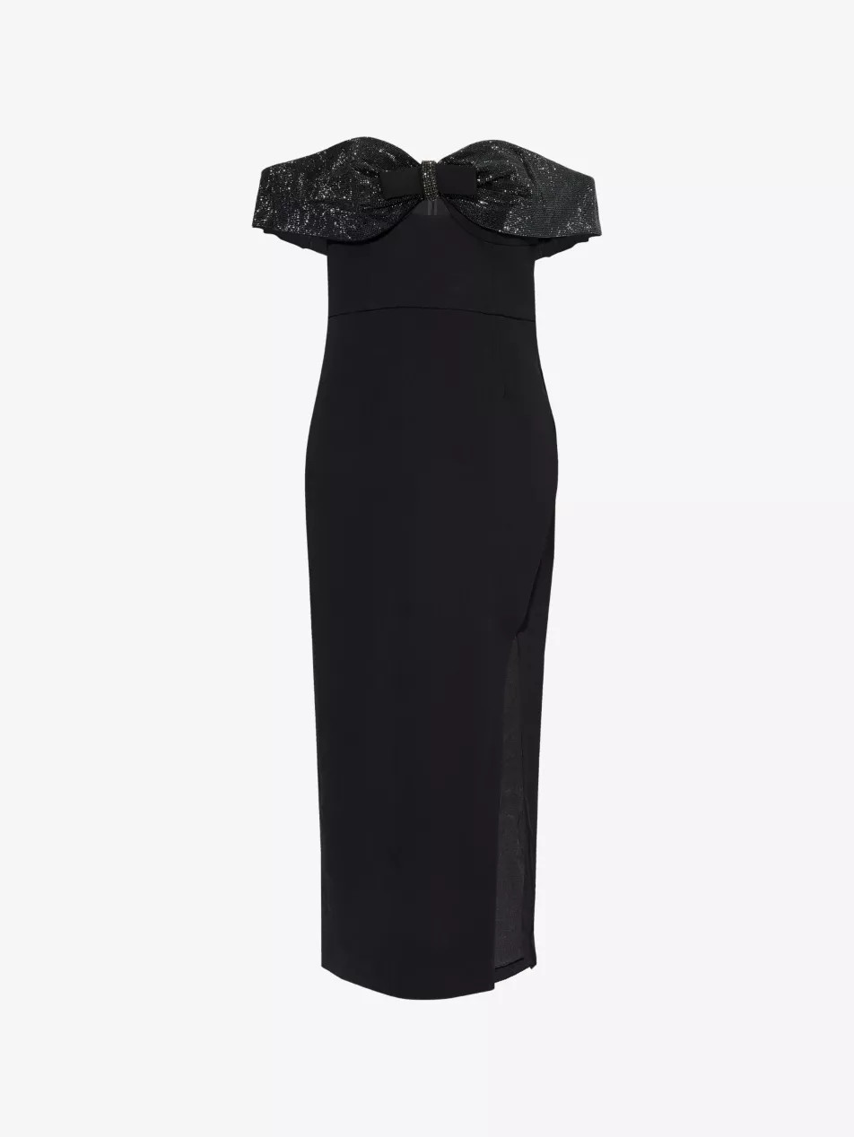 Embellished-bow crepe woven midi dress | Selfridges