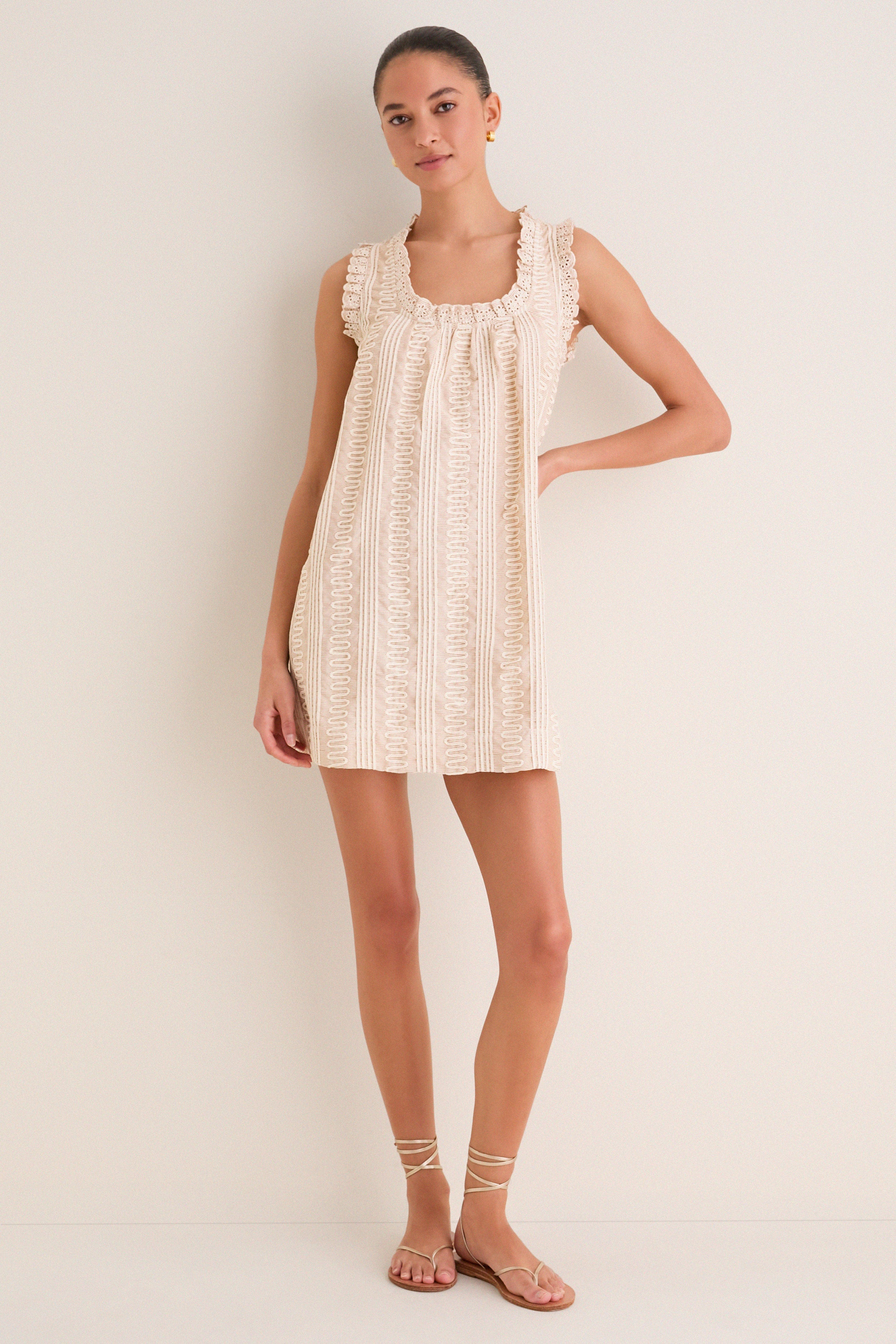 Tan & Cream Applique Valerie Mini Dress | Tuckernuck (US)