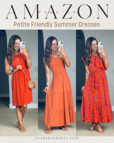 💥SALE Petite friendly long one shoulder and short summer dresses perfect for spring & summer, all in the smallest size available, in solid orange red, solid oragne, & floral orange purple. summer purses, heels, sandals strapless bra. Vacation, beach, bbq, wine tasting, everyday, teacher, travel

#LTKsalealert #LTKover40 #LTKfindsunder50