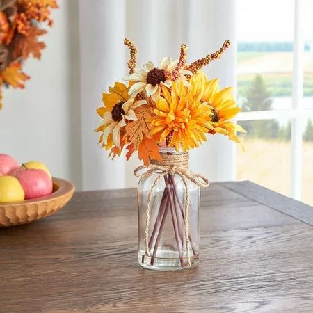 Way to Celebrate Harvest Sunflower Arrangement in Glass Jar, Yellow | Walmart Online Grocery